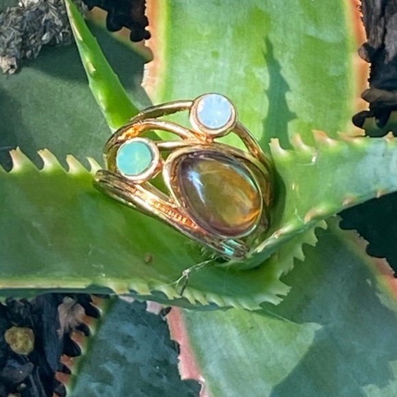 NEW! 18 Karat Gold Plated 925 Sterling Amber Multi Stone Ring Size 7 - Picture 6 of 6